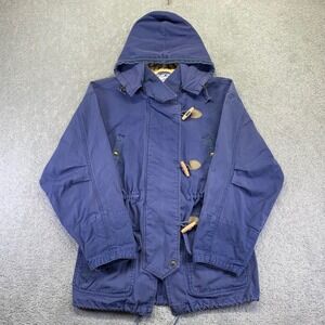Vintage The Bad Lands Jacket Womens Small Blue Purple Cotton Toggle Hooded Parka